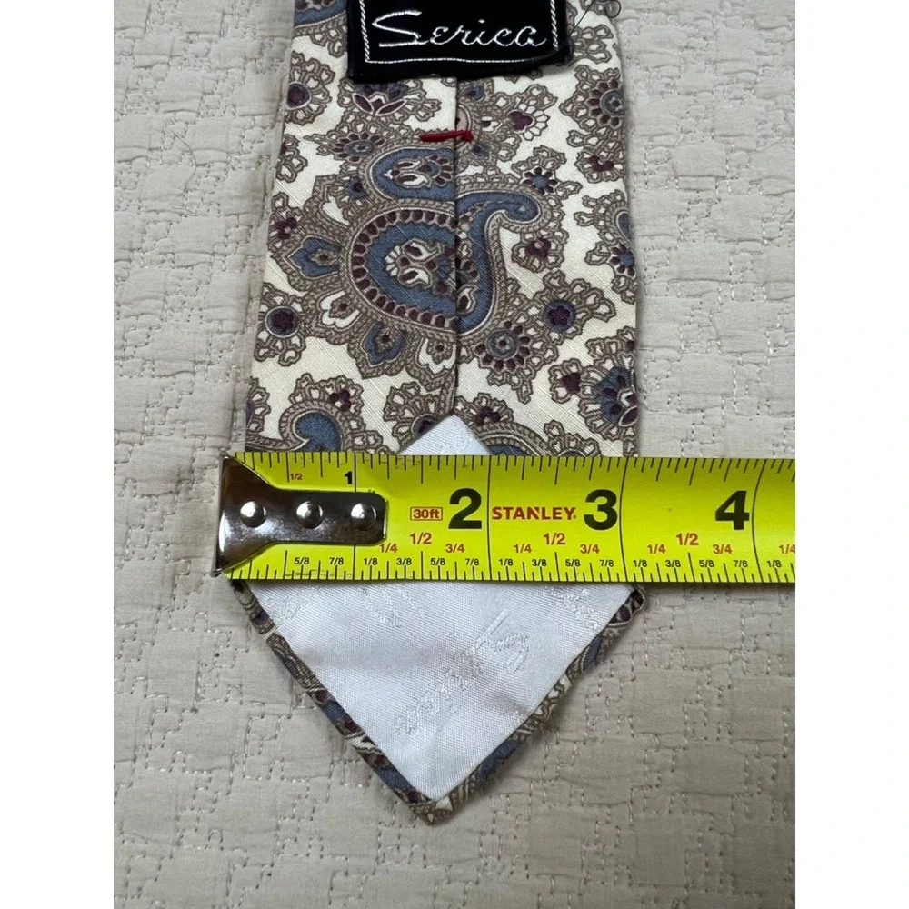 Serica Paisley Silk‎ Tie 1970s 1980s | Cream Brown Blue | 56
